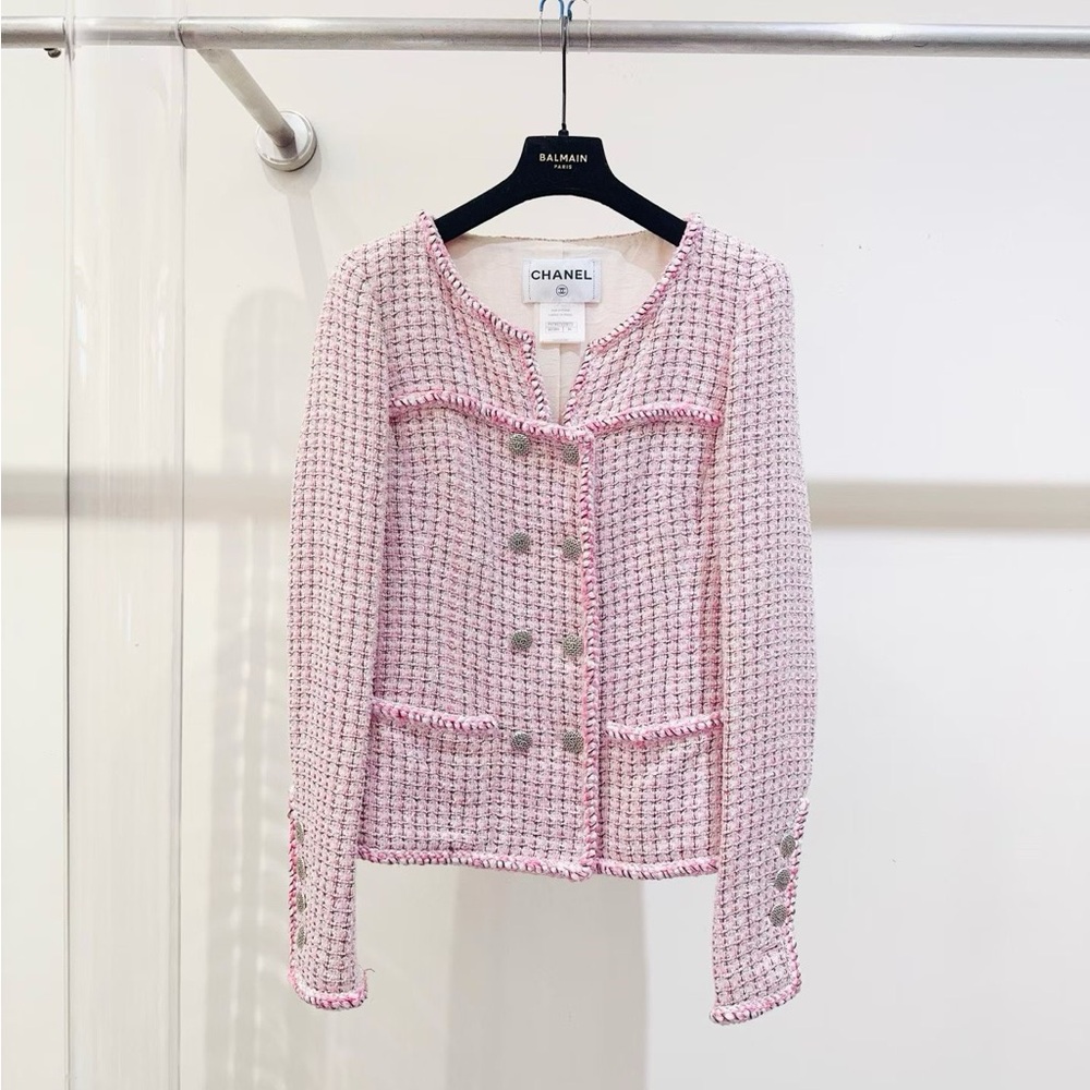 Authentic Chanel Pink and White Tweed Blazer